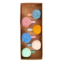 Meri-Meri Gingham & Big Pompom Hair Clips (x 6)