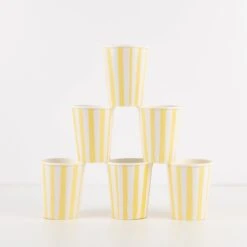 Meri-Meri Yellow Stripe Cups (x 8)