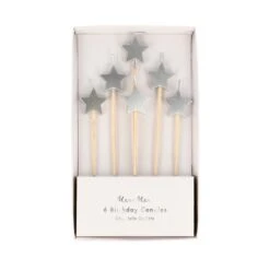 Meri-Meri Silver Star Candles (x 6)