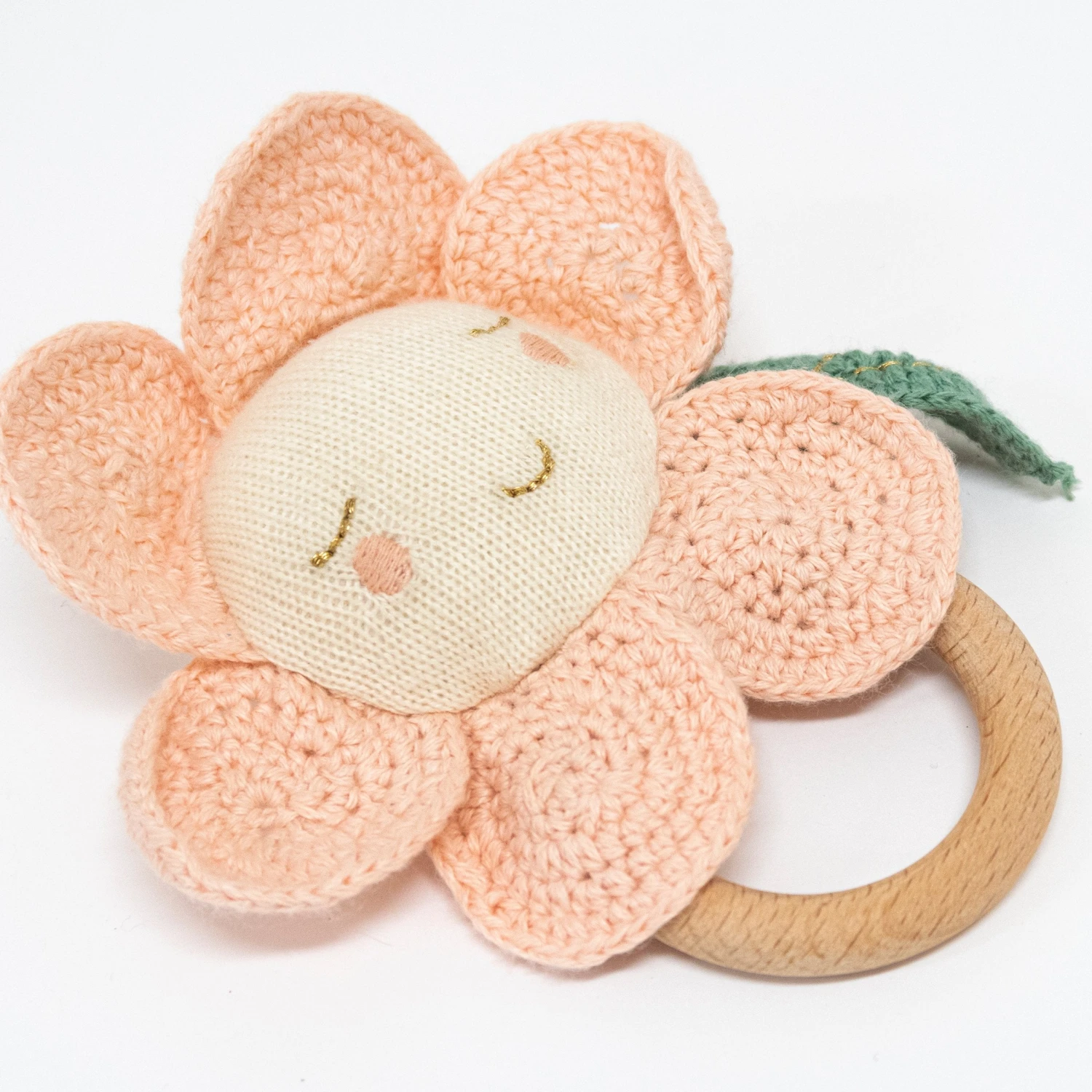 Meri-Meri Peach Daisy Baby Rattle 2 Meri-Meri Peach Daisy Baby Rattle - Image 2